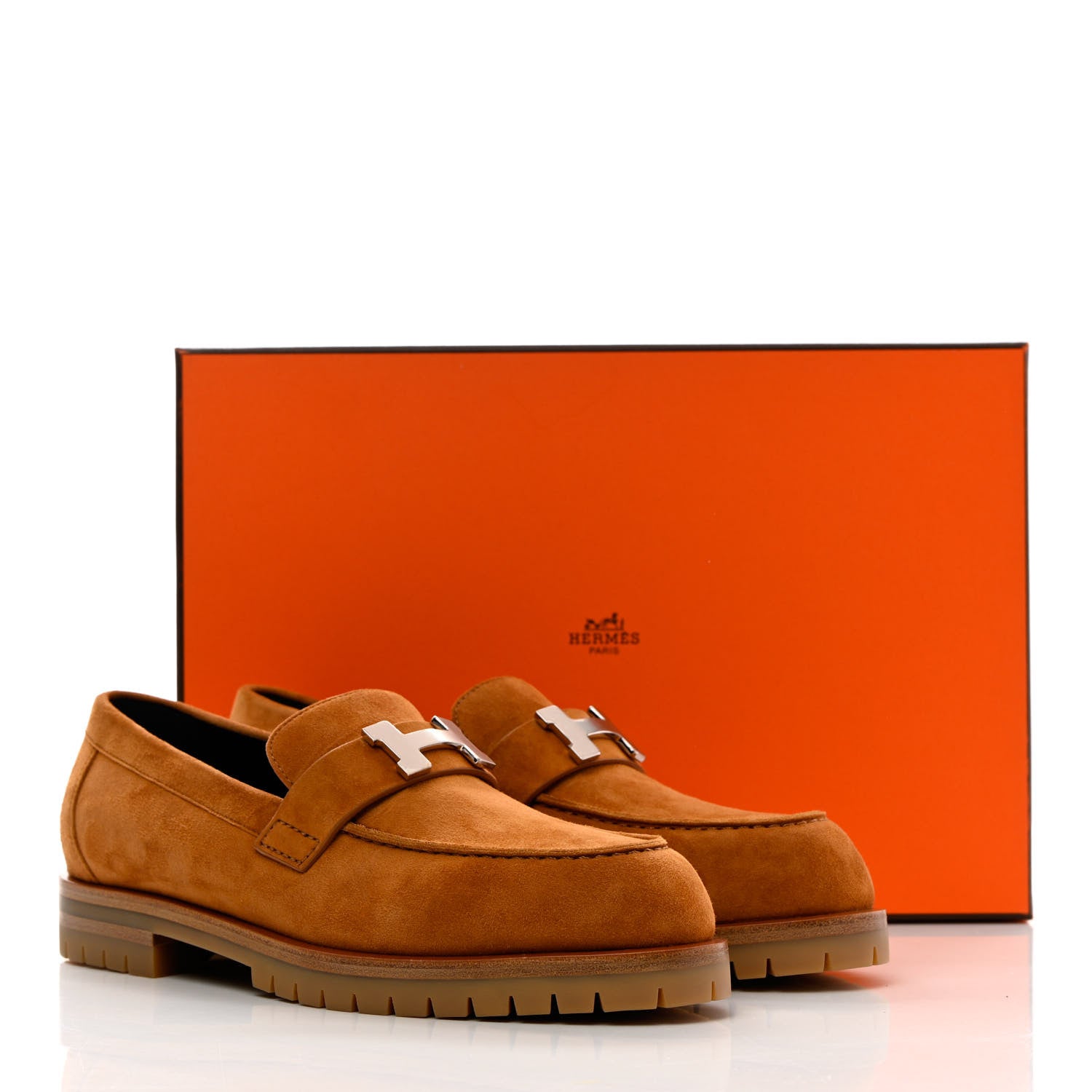 Hermes Suede Goatskin Womens Faubourg Loafers 37.5 Naturel 9 of 9