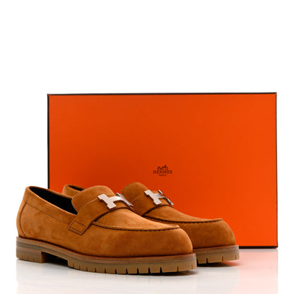 Hermes Suede Goatskin Womens Faubourg Loafers 37.5 Naturel 9 of 9