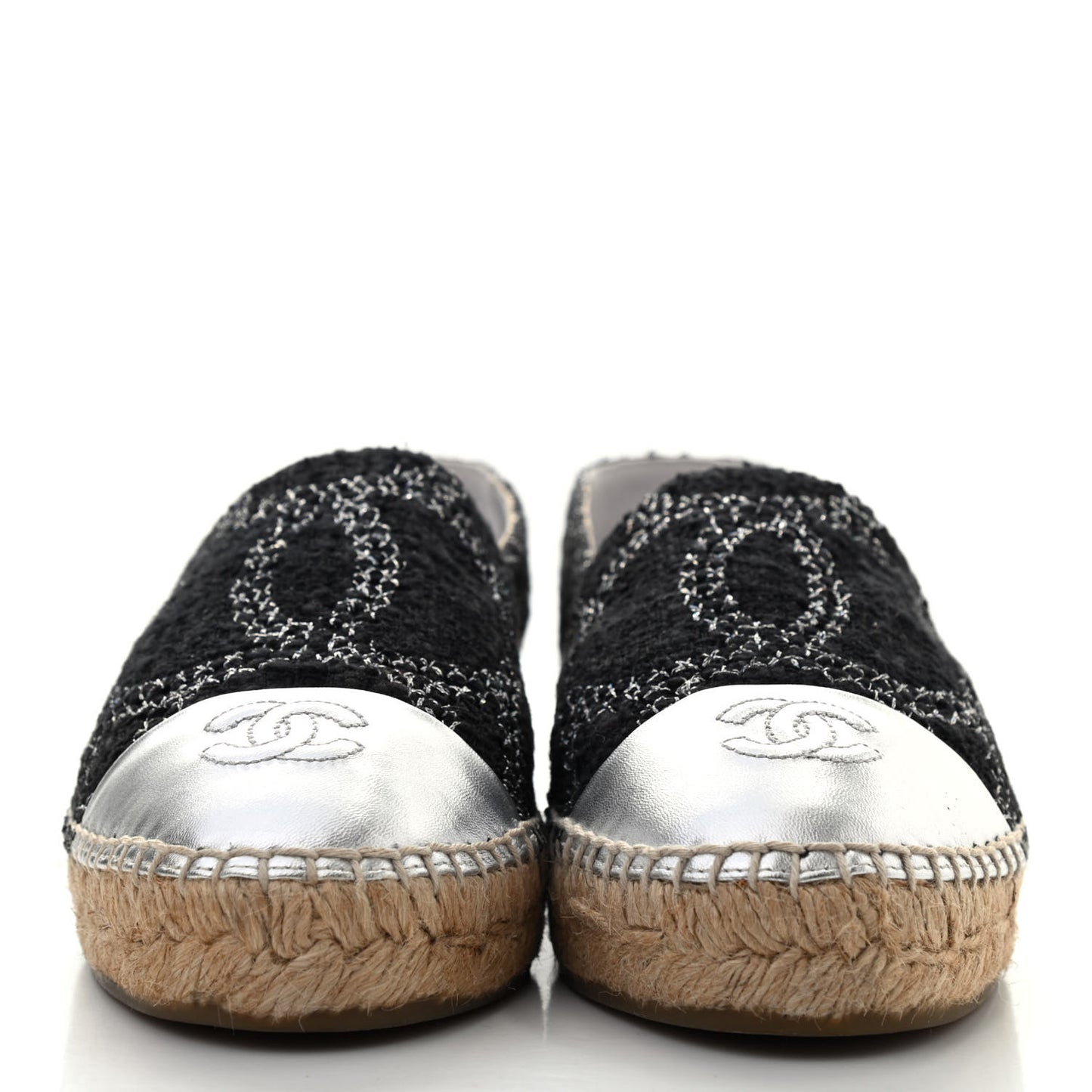 Metallic Tweed Lambskin CC Espadrilles 39 Black Silver