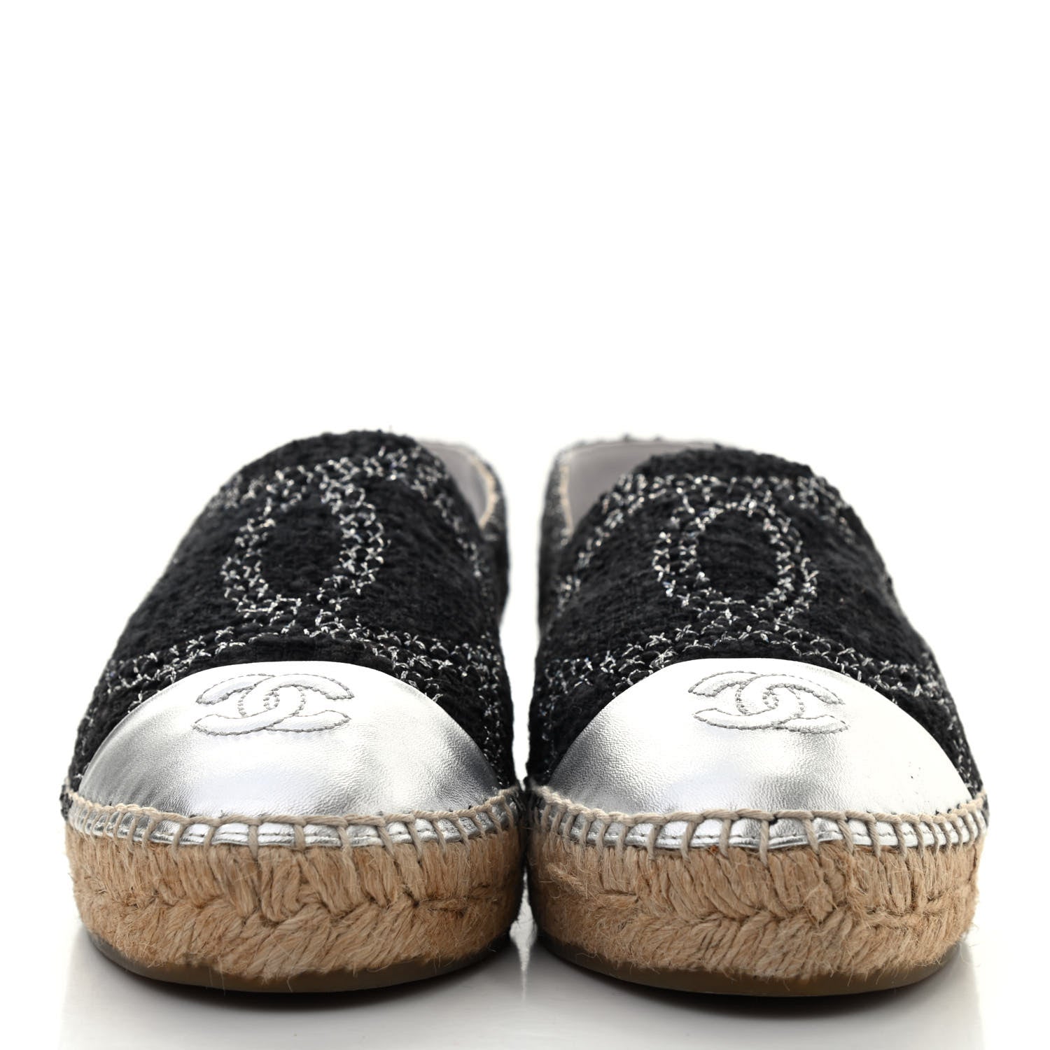 Chanel Metallic Tweed Lambskin CC Espadrilles 39 Black Silver 2 of 7