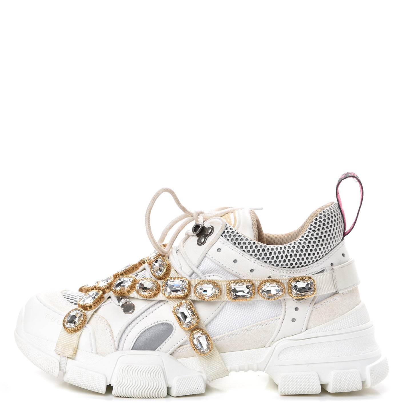 X SEGA Mesh Calfskin Suede Removable Crystals Womens Flashtrek Sneakers 38.5 Great White