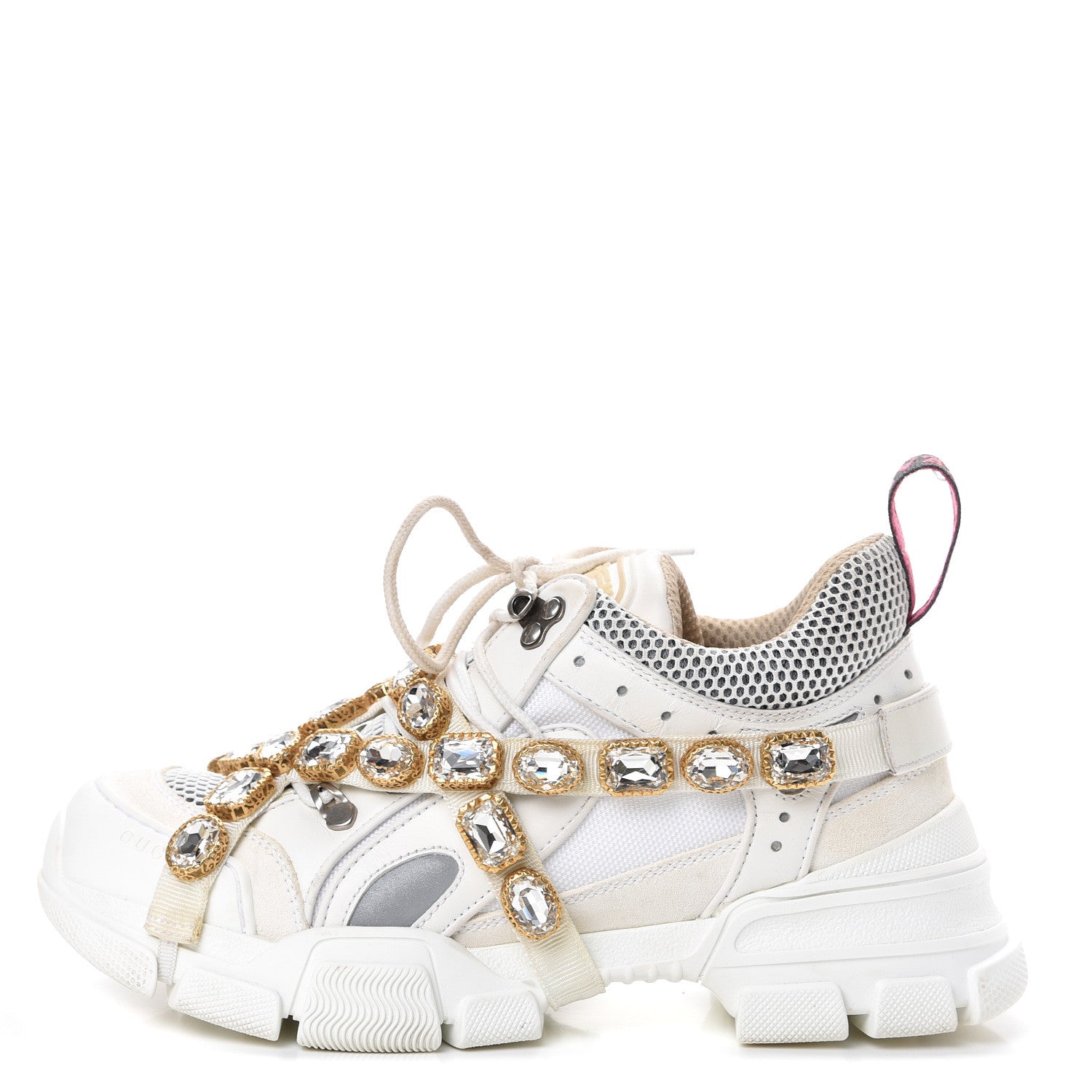 Gucci X SEGA Mesh Calfskin Suede Removable Crystals Womens Flashtrek Sneakers 38.5 Great White 1 of 11