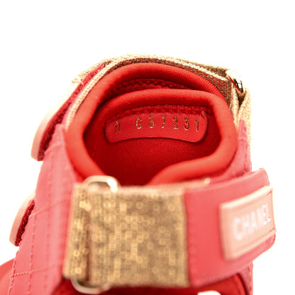 Chanel Goatskin Fabric Gladiator Sandals 37.5 Dark Red Light Pink 8 of 9
