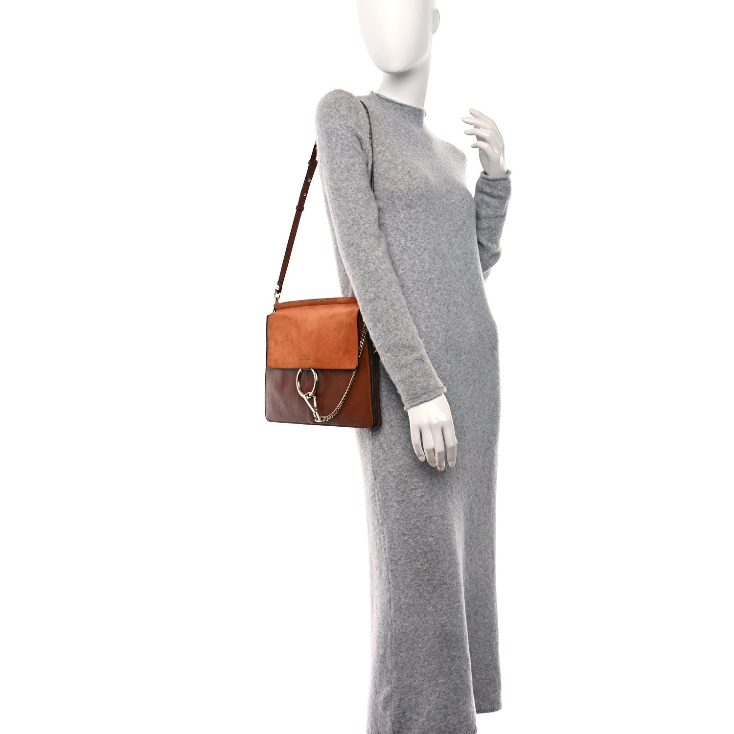 Chloe Suede Calfskin Medium Faye Shoulder Bag Tobacco 2 of 8