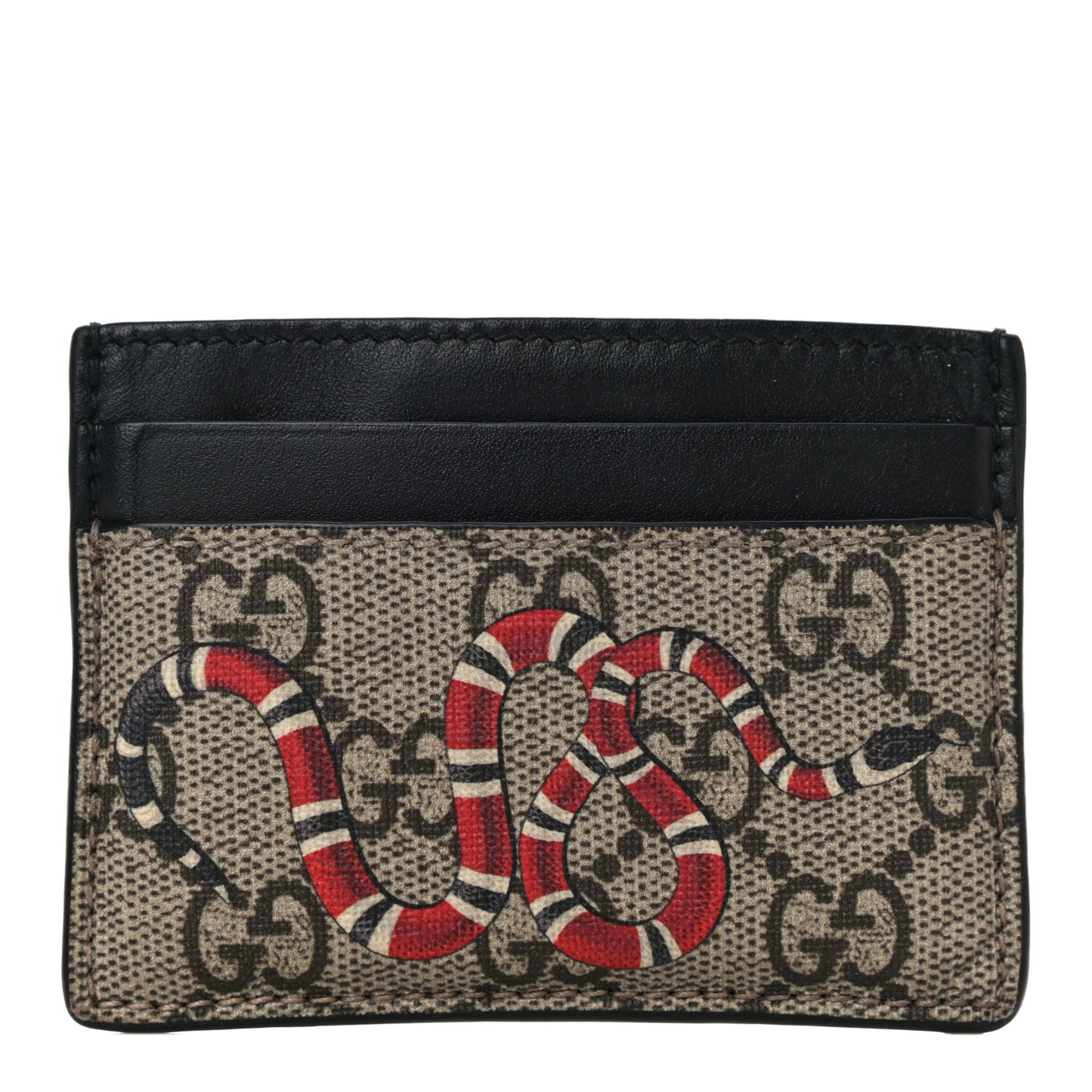 GG Supreme Monogram Kingsnake Card Holder Beige Black