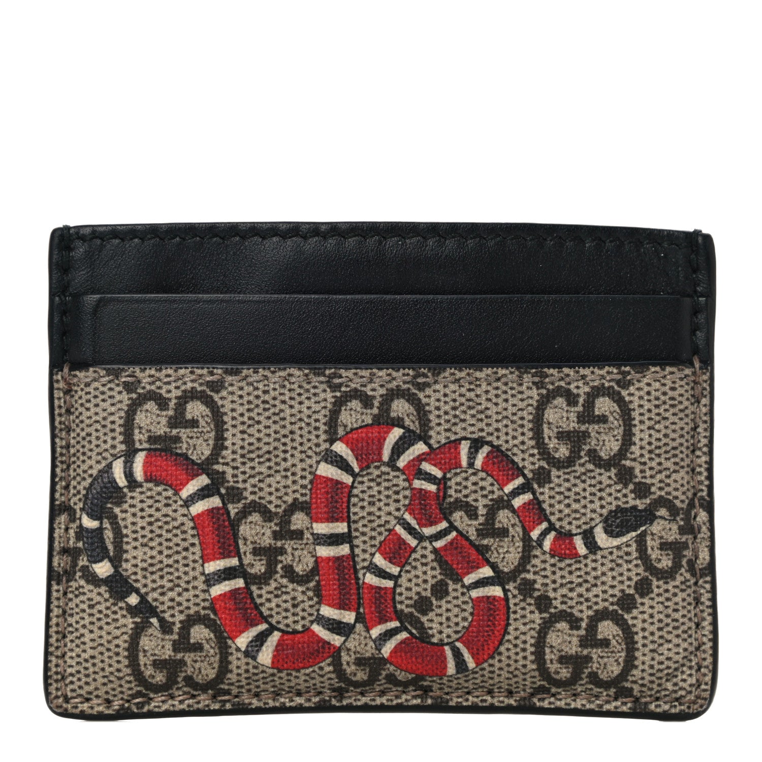 Gucci GG Supreme Monogram Kingsnake Card Holder Beige Black 1 of 14