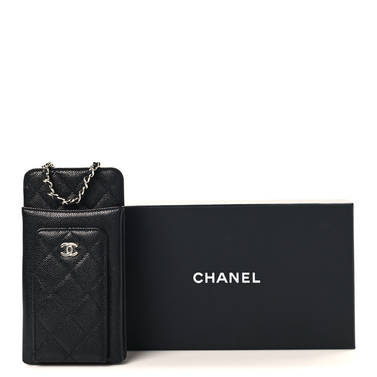Caviar Quilted Zip Phone Case Black