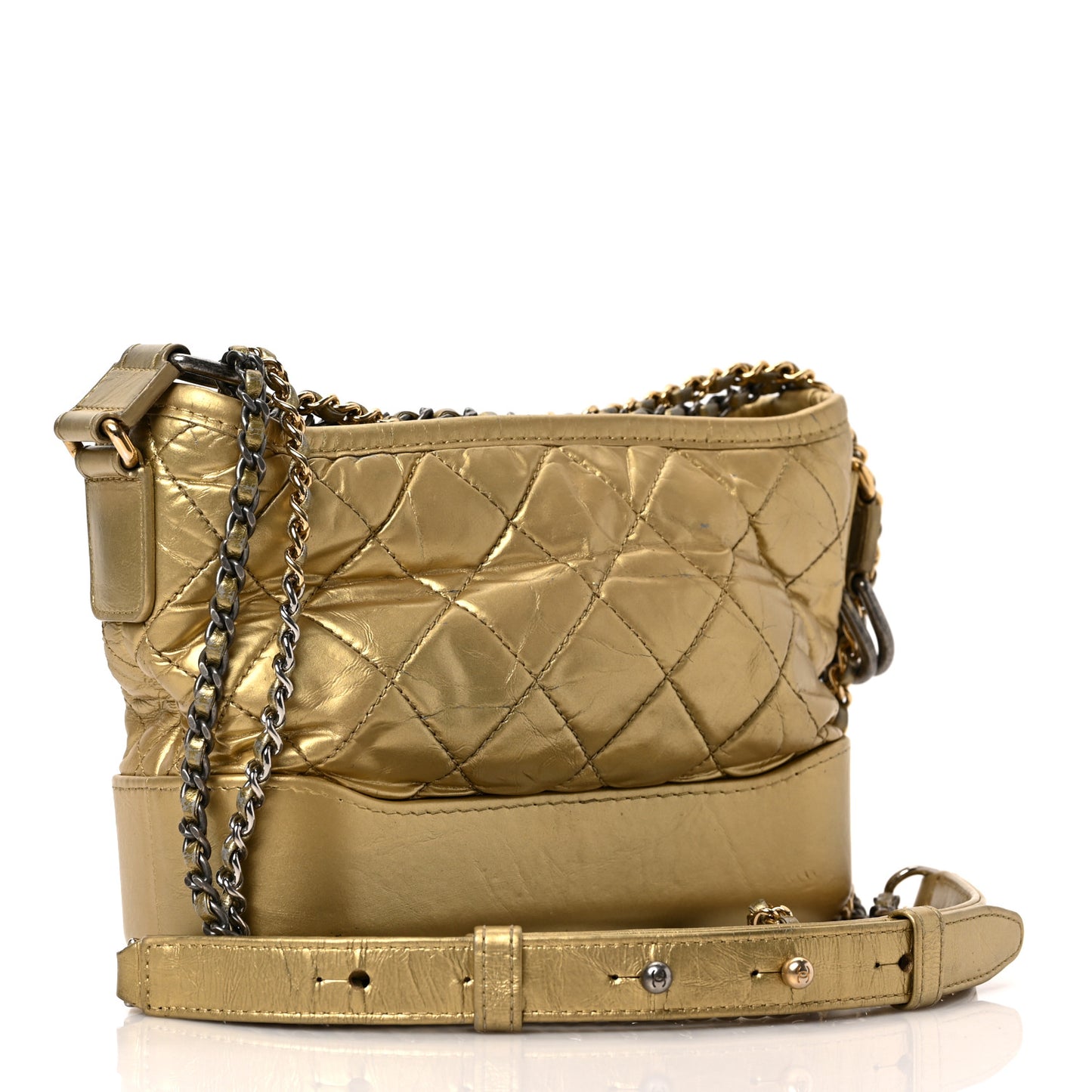 Metallic Aged Calfskin Quilted Small Gabrielle Hobo Gold