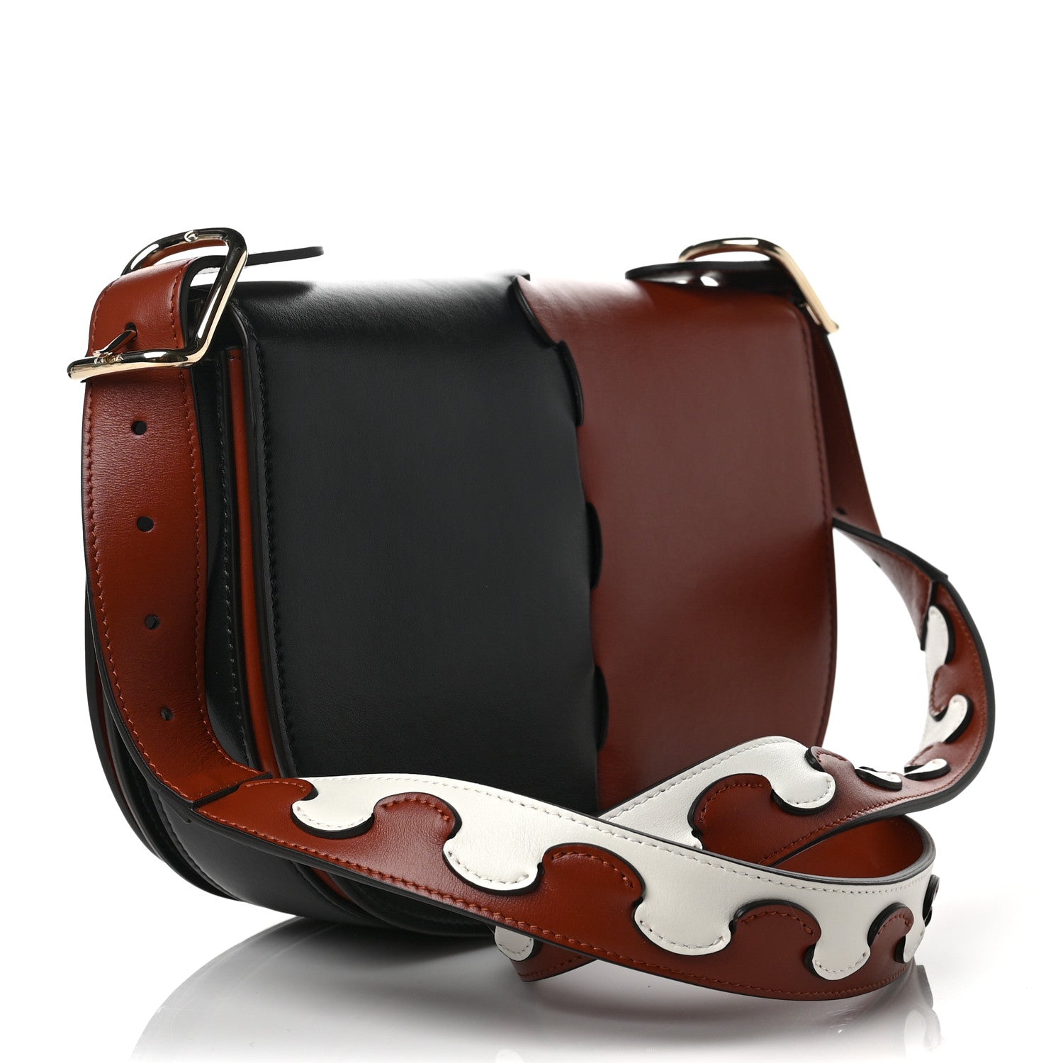 Chloe Shiny Calfskin Mia Tri-Color Saddle Bag Brown Black 2 of 7