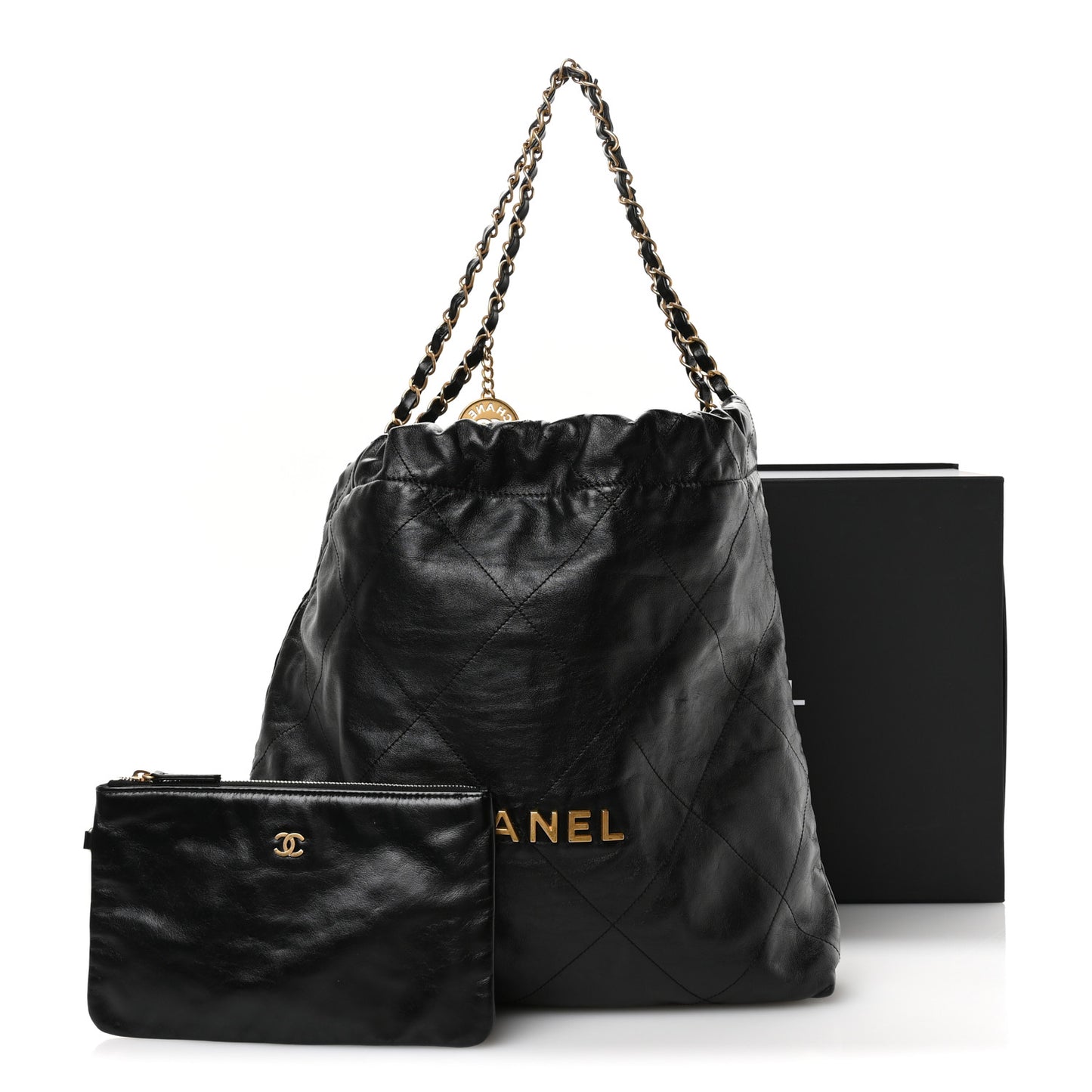 Shiny Calfskin Quilted Chanel 22 Black