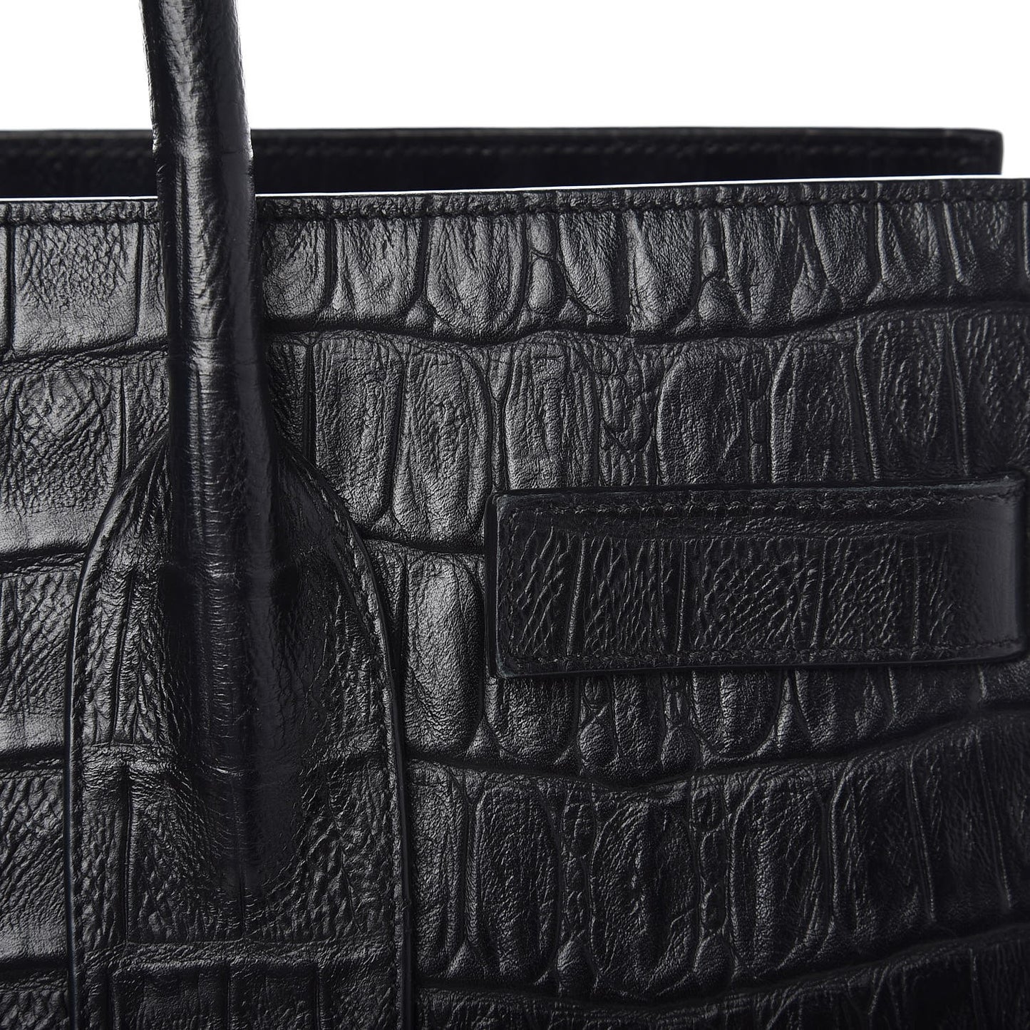 Calfskin Crocodile Embossed Small Sac de Jour Black