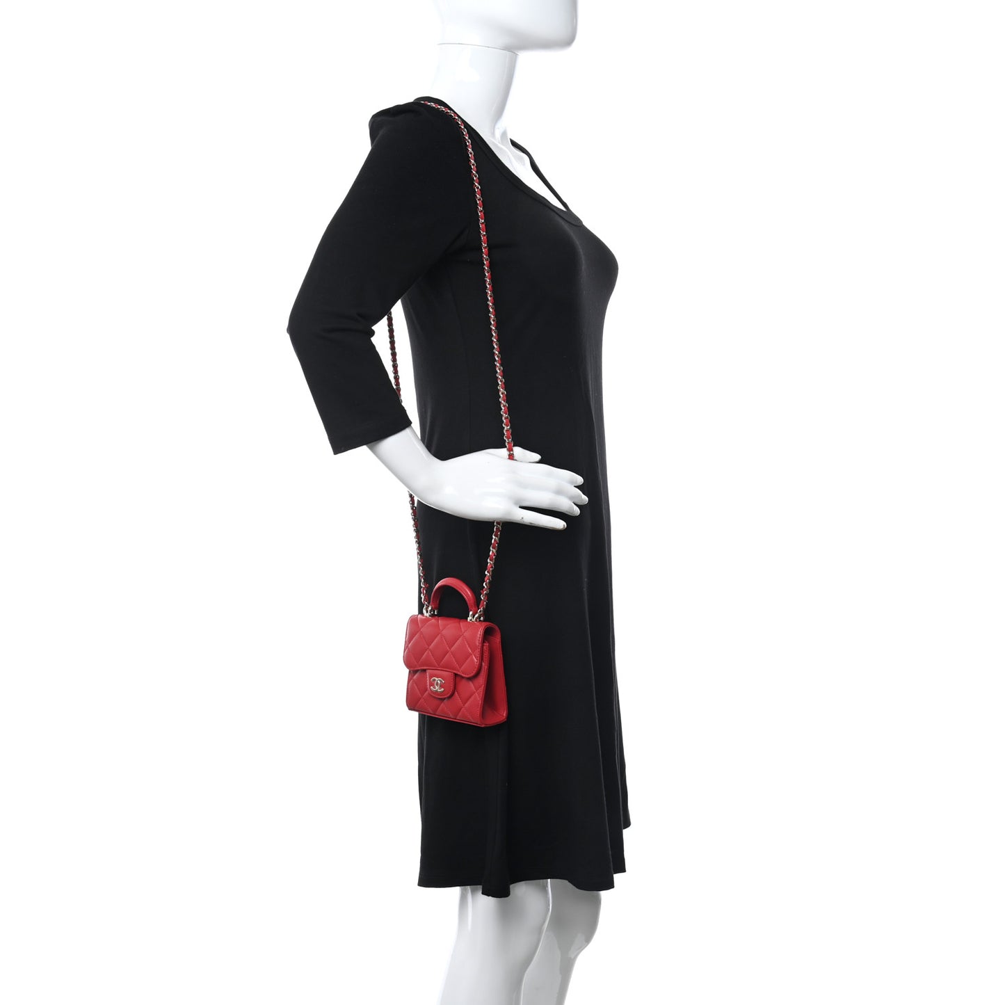 Lambskin Quilted Top Handle Flap Clutch With Chain Red