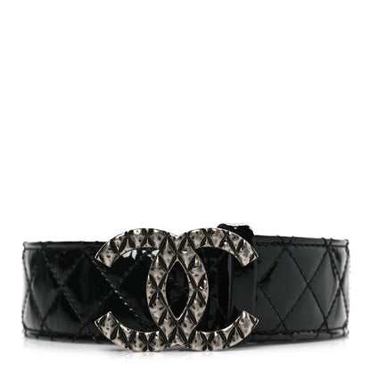 Chanel Patent Quilted CC Logo Wide Belt 90 36 Black 1 of 9