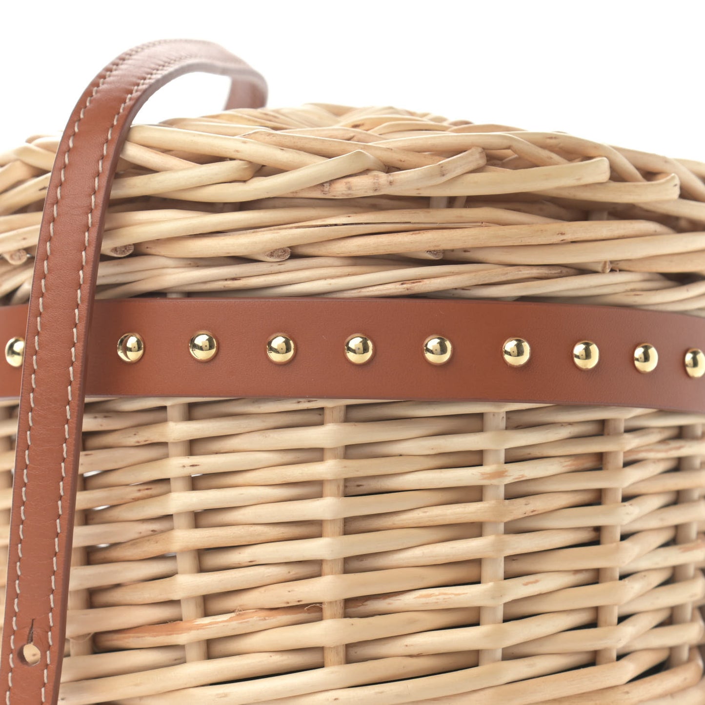 Wicker Calfskin Mini Panier Bucket Bag Natural Tan