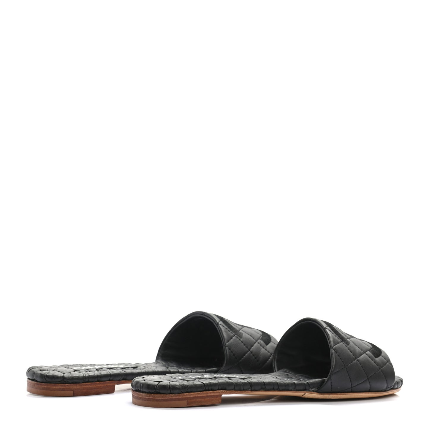 Lambskin Quilted Embroidered CC Mules Sandals 39.5 Black