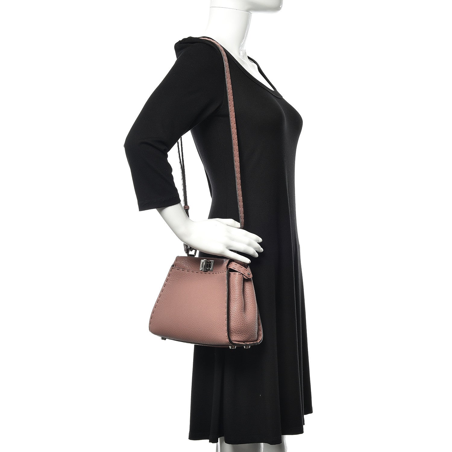 Fendi Cuoio Romano Selleria Bi-Color Mini Peekaboo Iconic Satchel English Rose Camelia 2 of 10