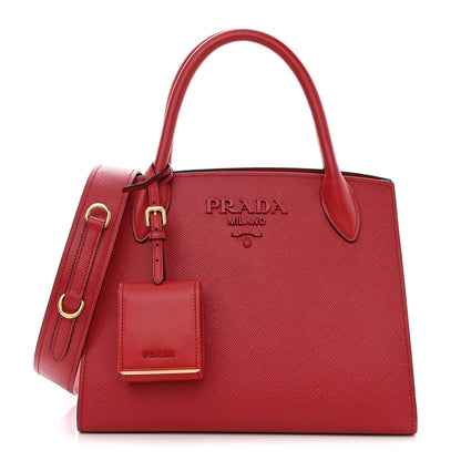 Prada Saffiano Cuir Calfskin Small Monochrome Top Handle Tote Fuoco 1 of 9