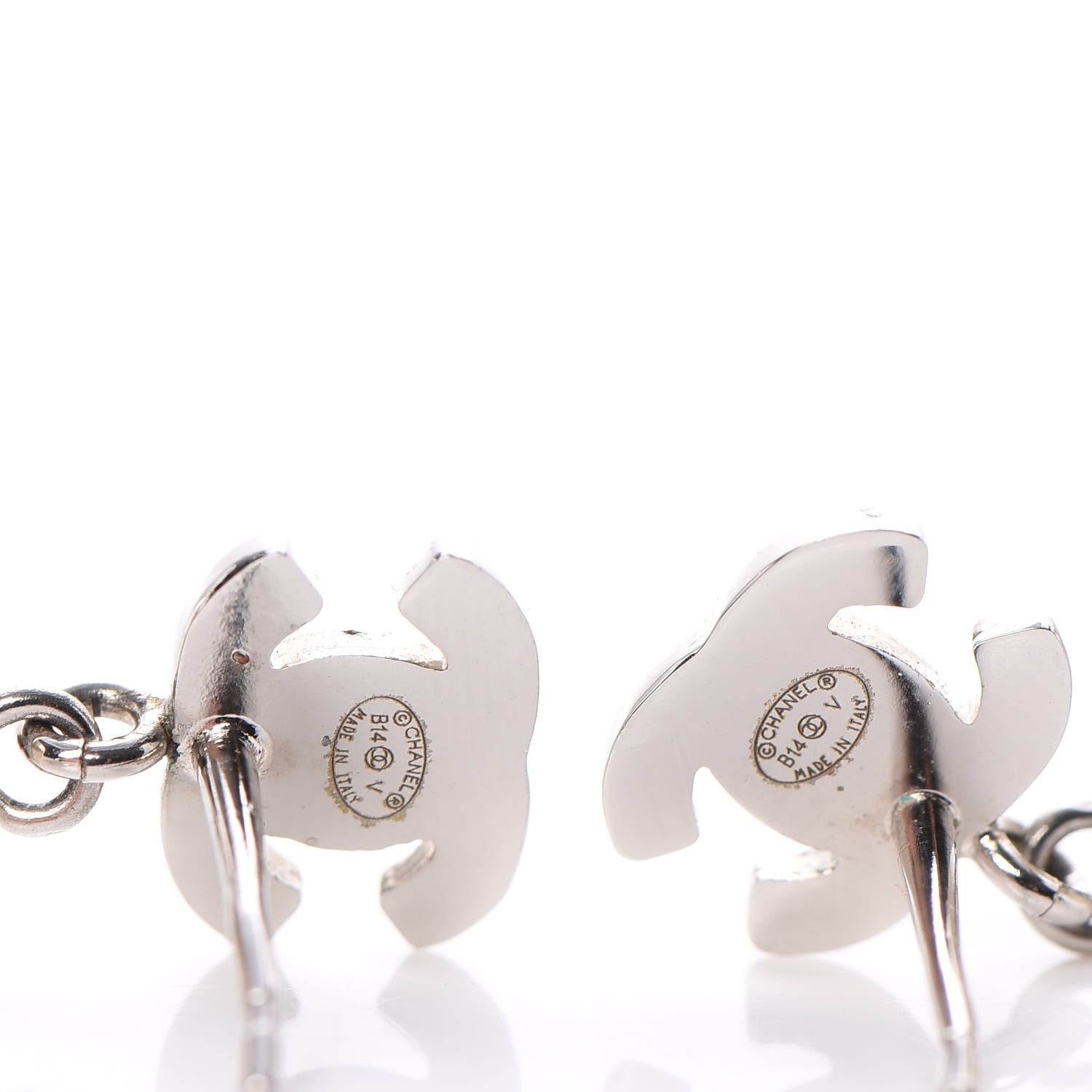 Chanel Crystal Pearl CC Drop Earrings Silver 4 of 5