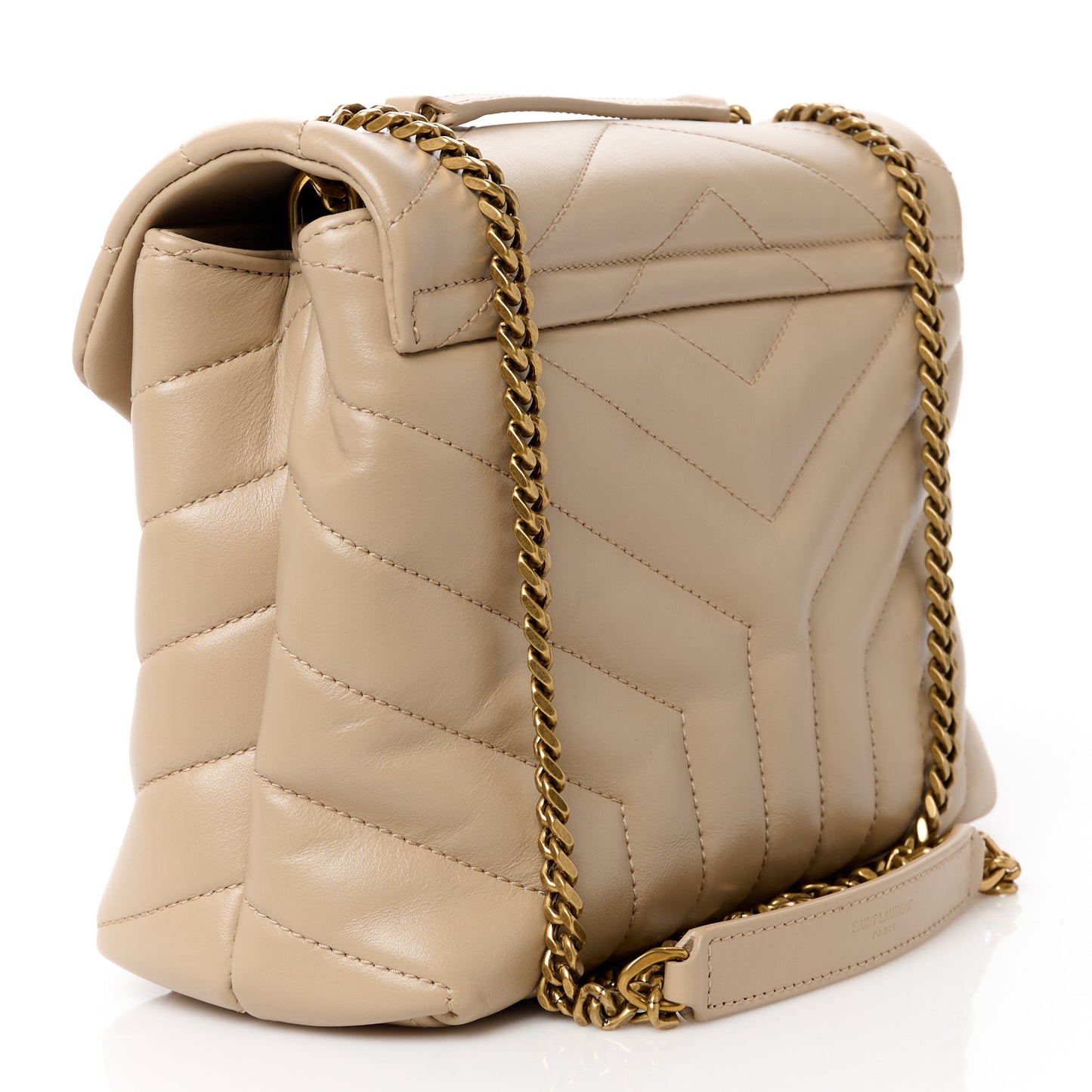 Calfskin Y Quilted Monogram Small Loulou Chain Satchel Dark Beige