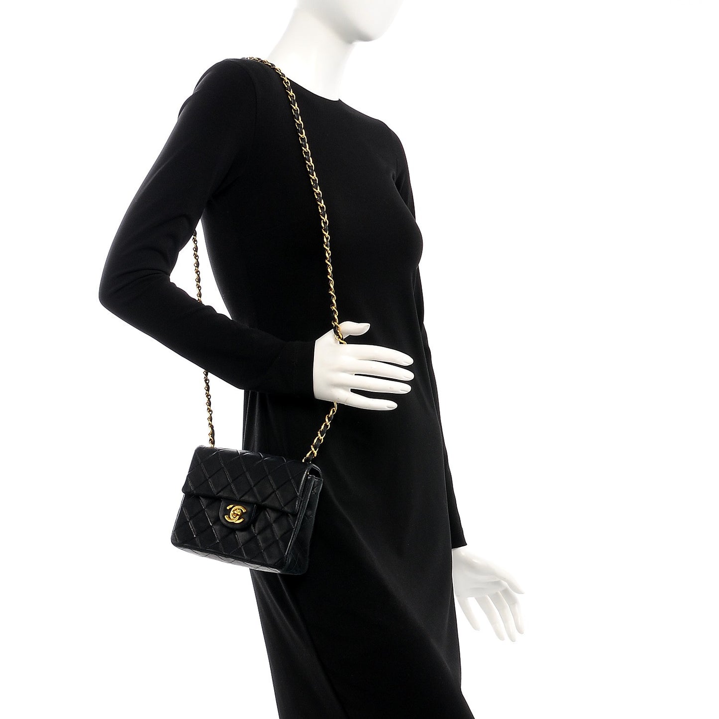 Lambskin Quilted Mini Square Flap Black