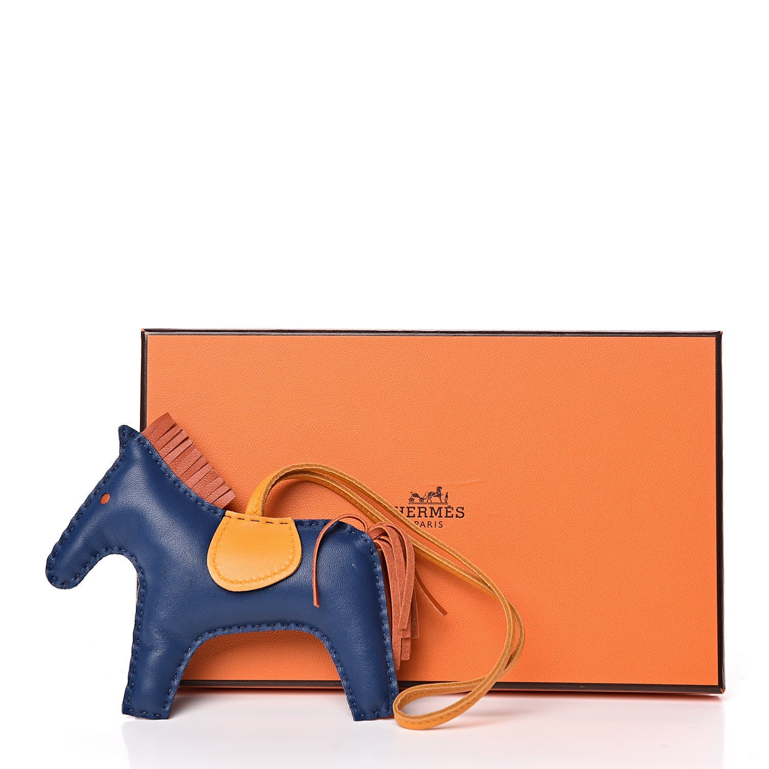 Hermes Milo Lambskin Grigri Rodeo Horse Bag Charm MM Bleu de Malte Cornaline Jaune D'Or 4 of 4
