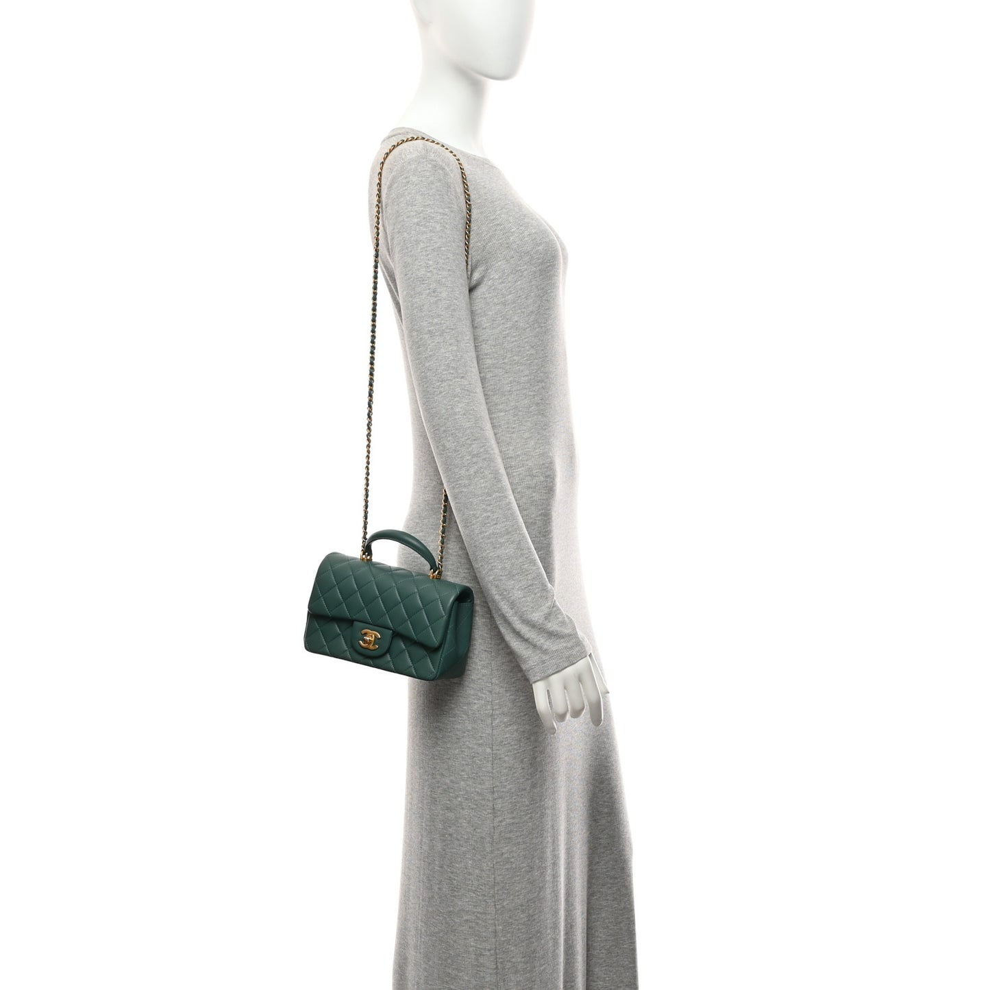 Lambskin Quilted Mini Top Handle Rectangular Flap Green