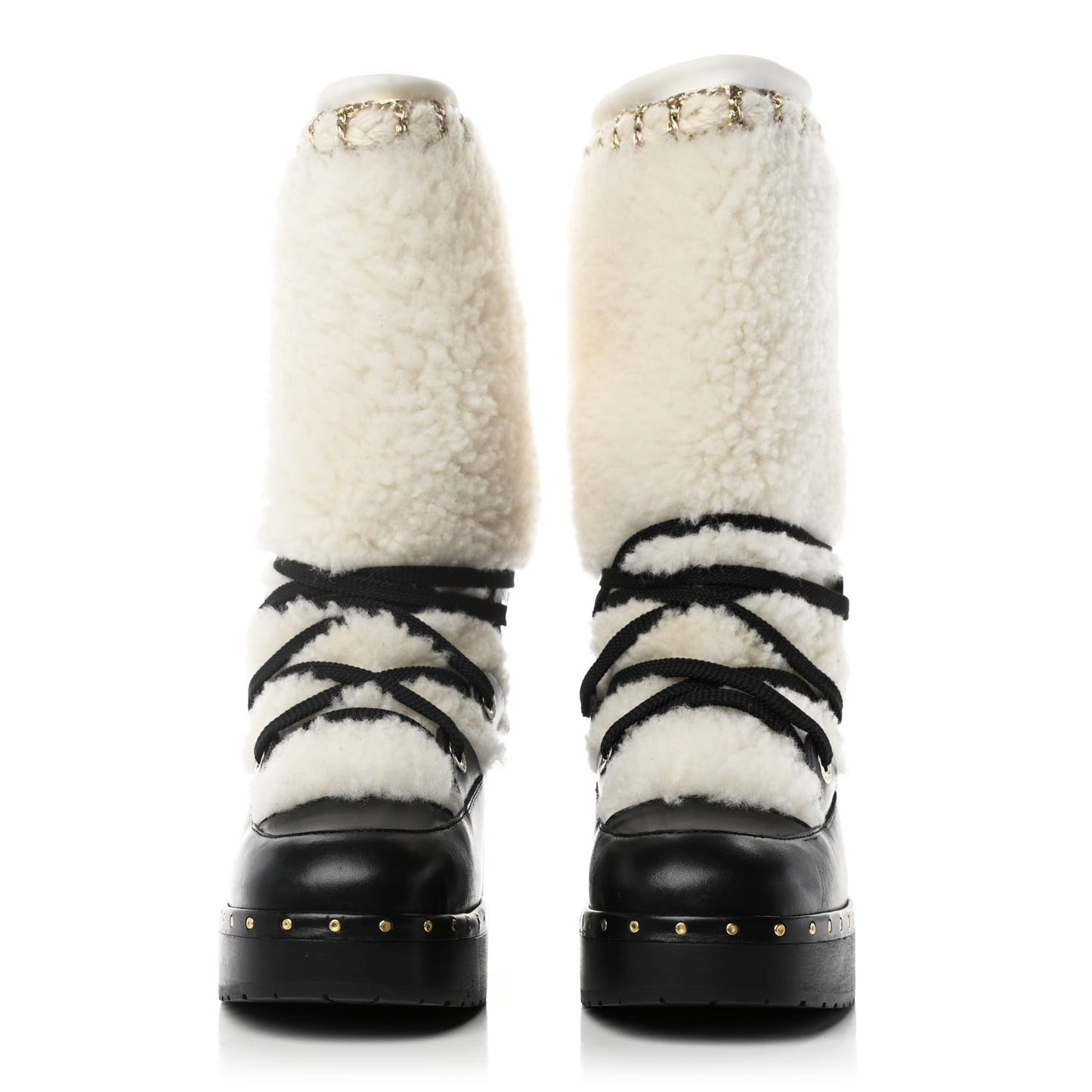 Shearling Chain Studded CC High Boot 36 Black
