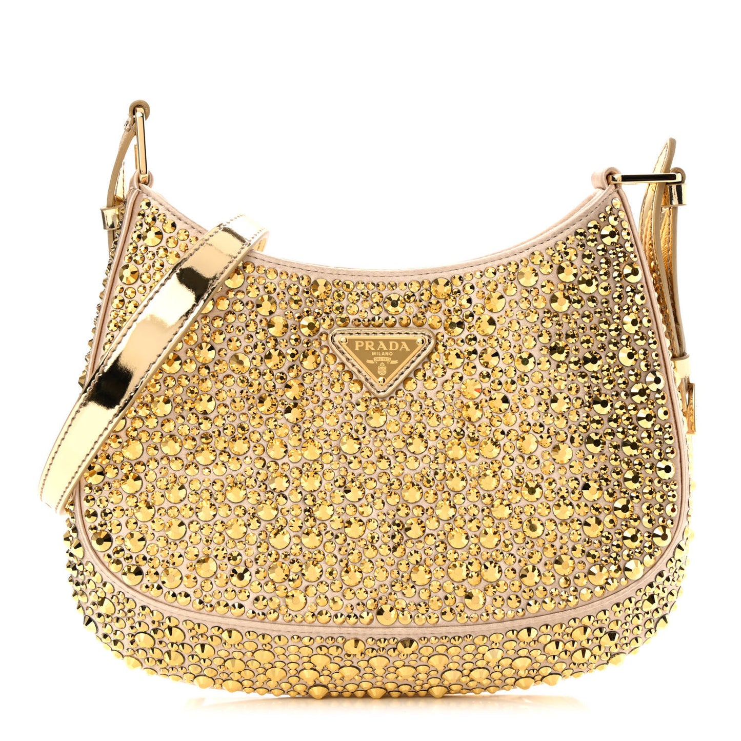 Satin Crystal Cleo Adjustable Strap Shoulder Bag Platino