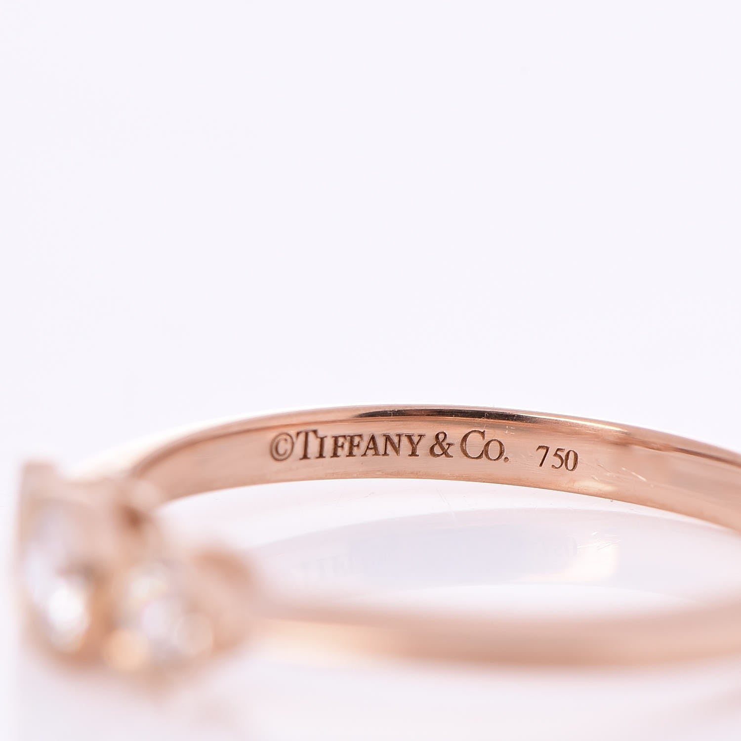 Tiffany 18K Rose Gold Diamond Three Stone Milgrain Ring 52 6 5 of 6