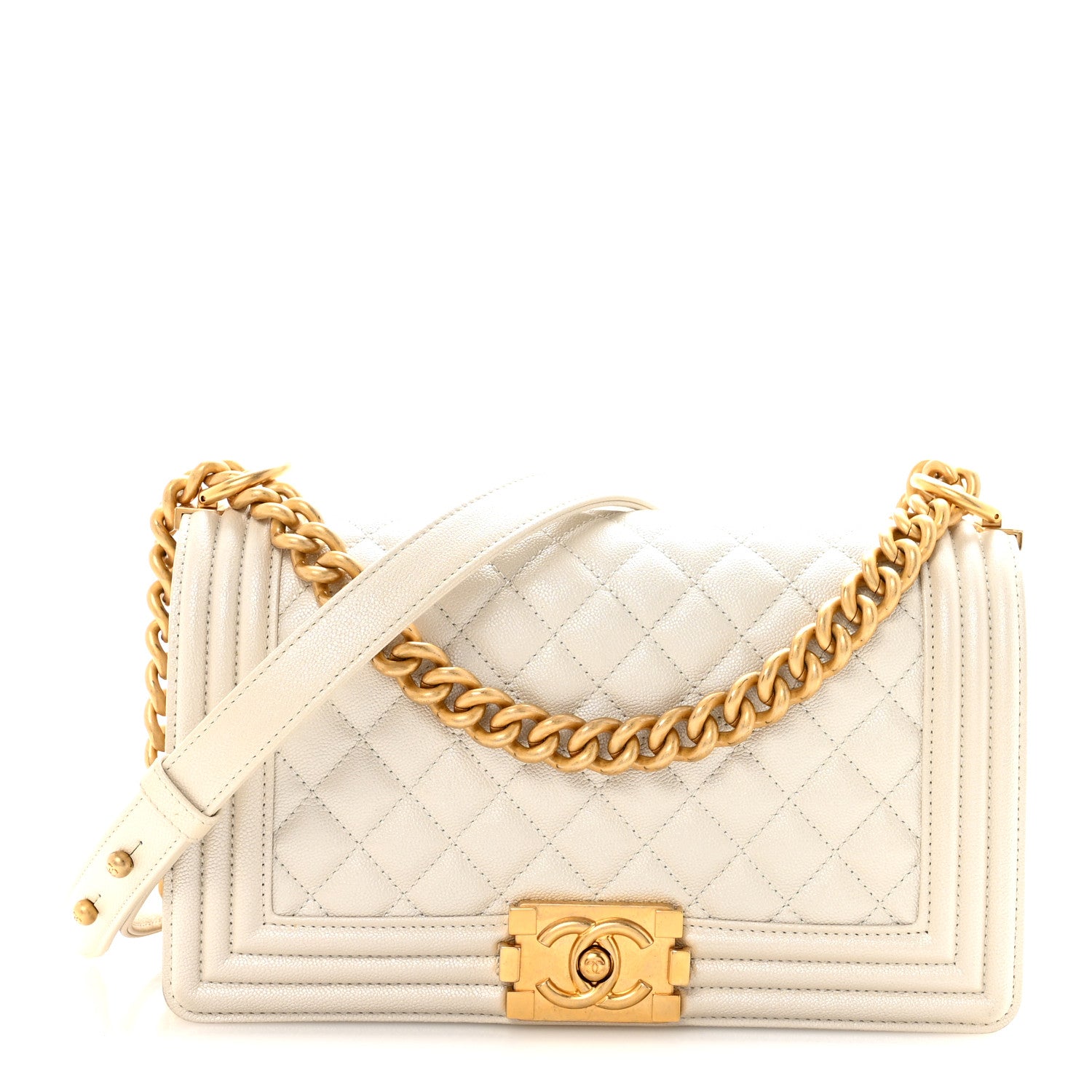 Chanel Iridescent Caviar Quilted Medium Boy Flap White 1 of 10