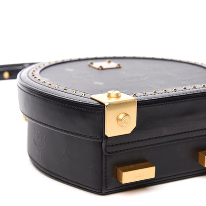 MCM Monogram Coated Canvas Berlin Studded Hat Box Crossbody Black 6 of 12