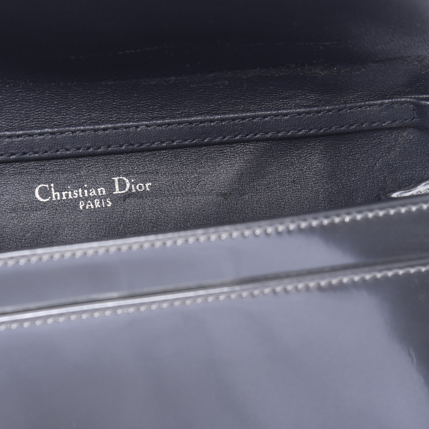 Christian Dior Metallic Patent Micro-Cannage Diorama Wallet on Chain Pouch Silver 12 of 16