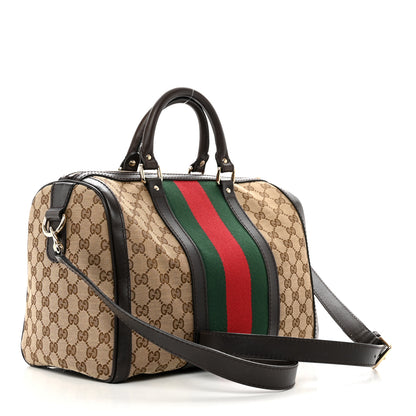 Gucci Monogram Selleria Calfskin Vintage Web Medium Boston Beige Ebony Cocoa 4 of 15