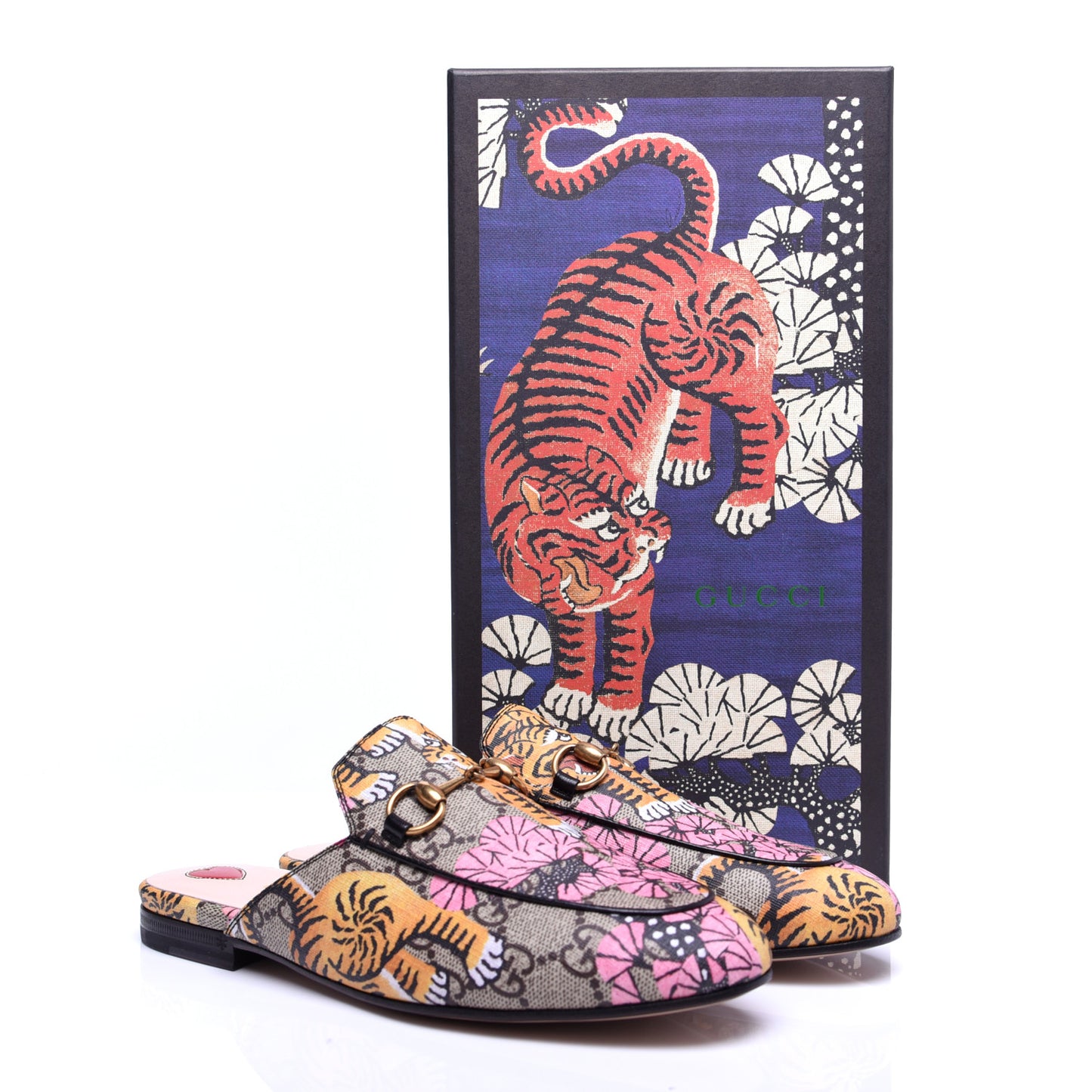 GG Supreme Monogram Bengal Womens Princetown Slippers 35 Beige Crop Pink