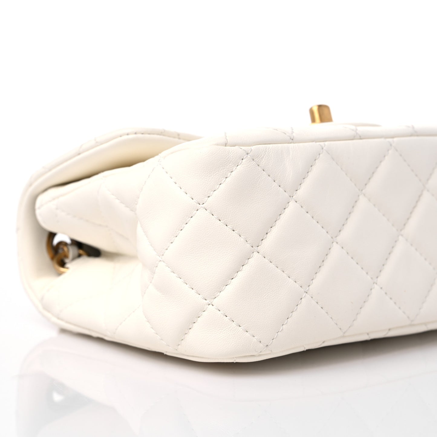 Lambskin Quilted Mini Pearl Crush Flap White