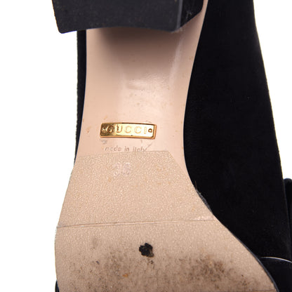 Gucci Kid Scamosciato Pearly GG Marmont Fringe 50mm Loafer Pumps 36 Black 9 of 12