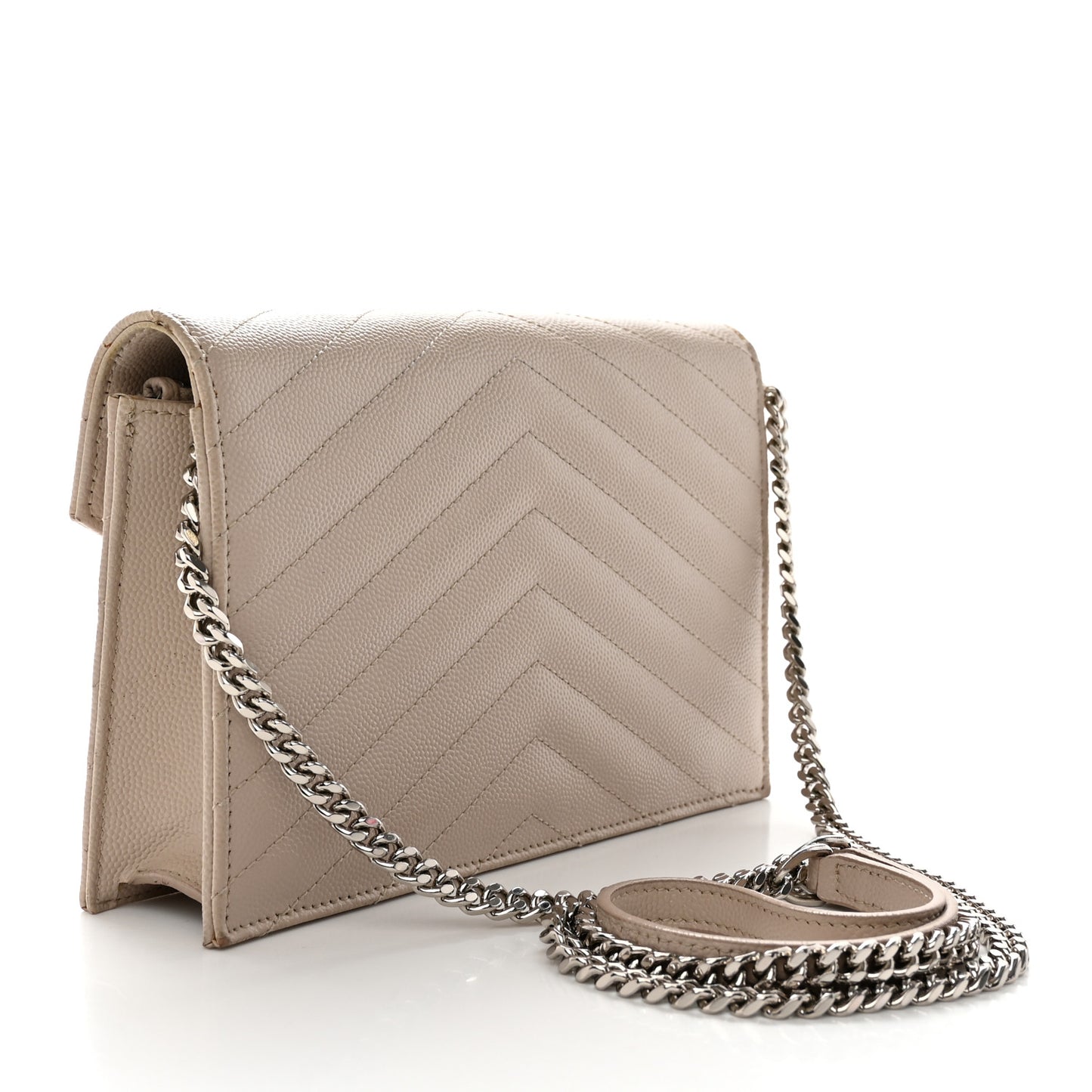 Grain De Poudre Matelasse Chevron Monogram Envelope Chain Wallet Dark Beige