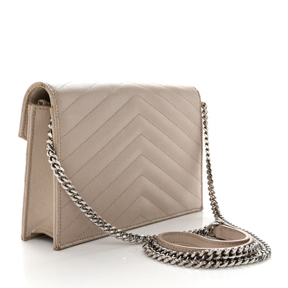 Saint Laurent Grain De Poudre Matelasse Chevron Monogram Envelope Chain Wallet Dark Beige 3 of 16