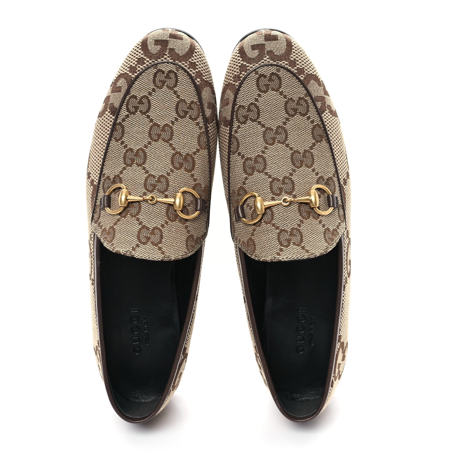 Monogram Jumbo GG Malaga Kid Horsebit Womens Jordaan Loafers 36 Beige Ebony New Acero