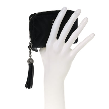 Chanel Calfskin Chevron Quilted Tassel Zip Around Coin Purse Black 2 of 10