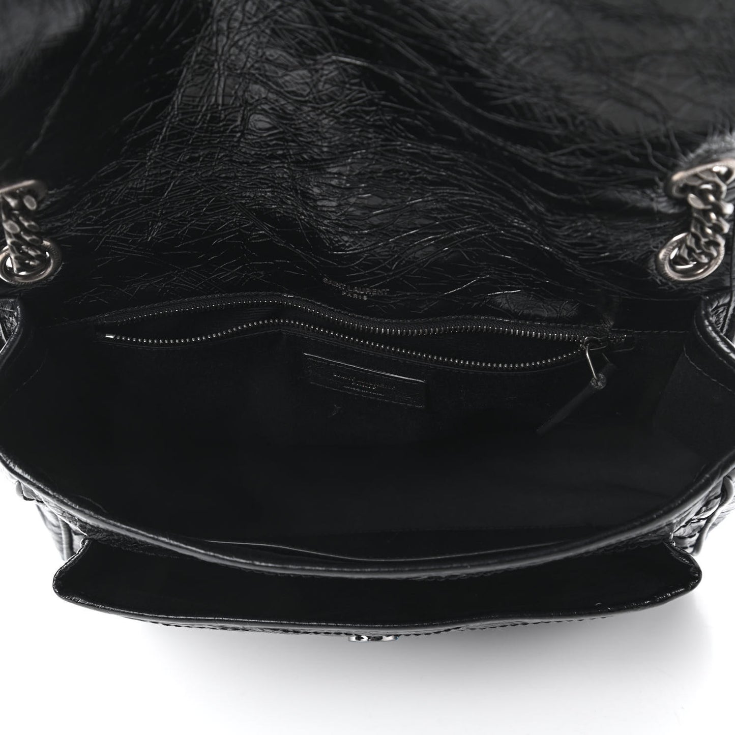 Crinkled Calfskin Matelasse Monogram Medium Niki Chain Satchel Black