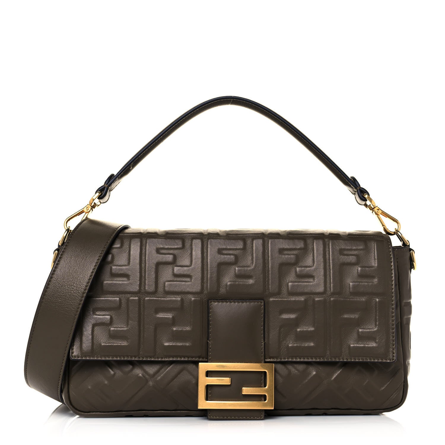 Fendi Nappa FF 1974 Embossed Large Baguette Wood 1 of 13