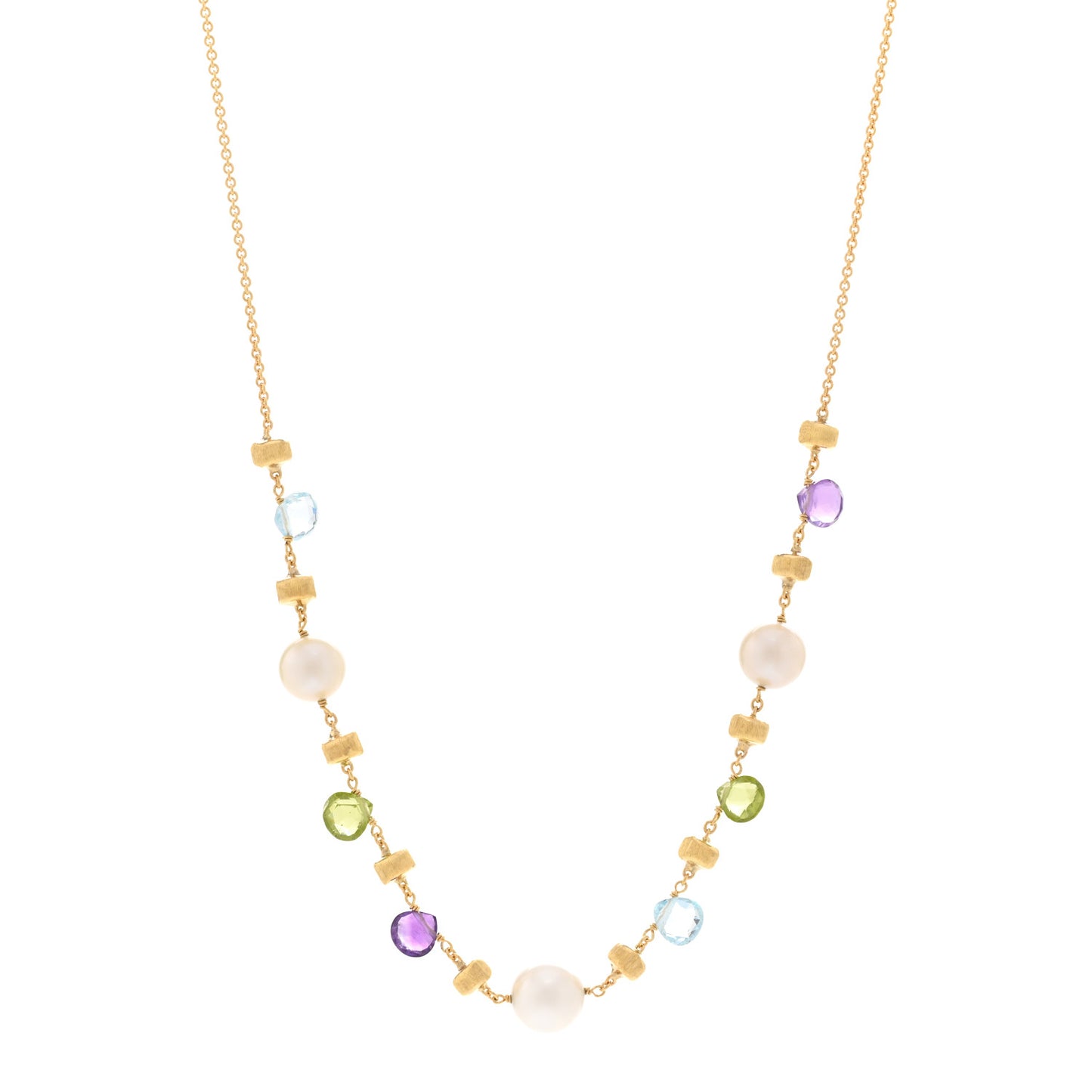 18K Yellow Gold Multi Gemstone Pearl Paradise Necklace