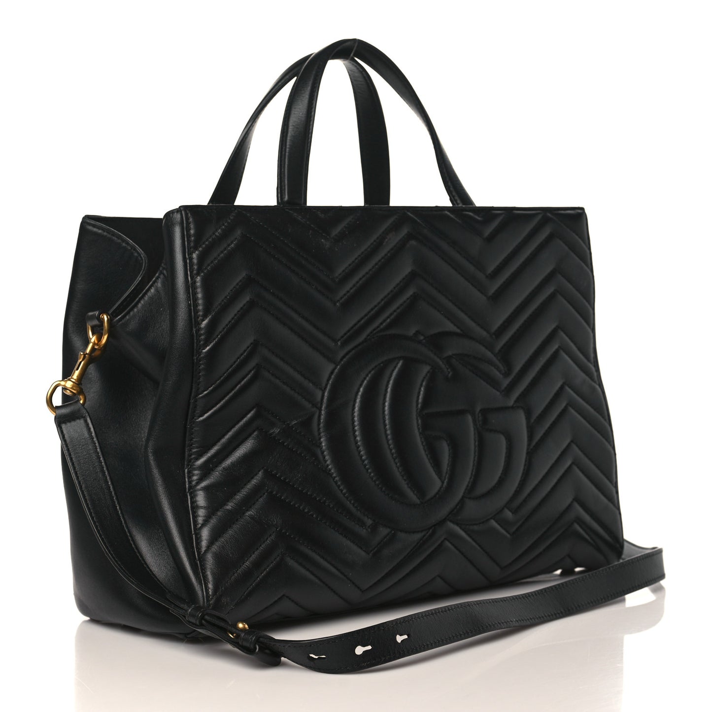 Calfskin Matelasse Medium GG Marmont Tote Black