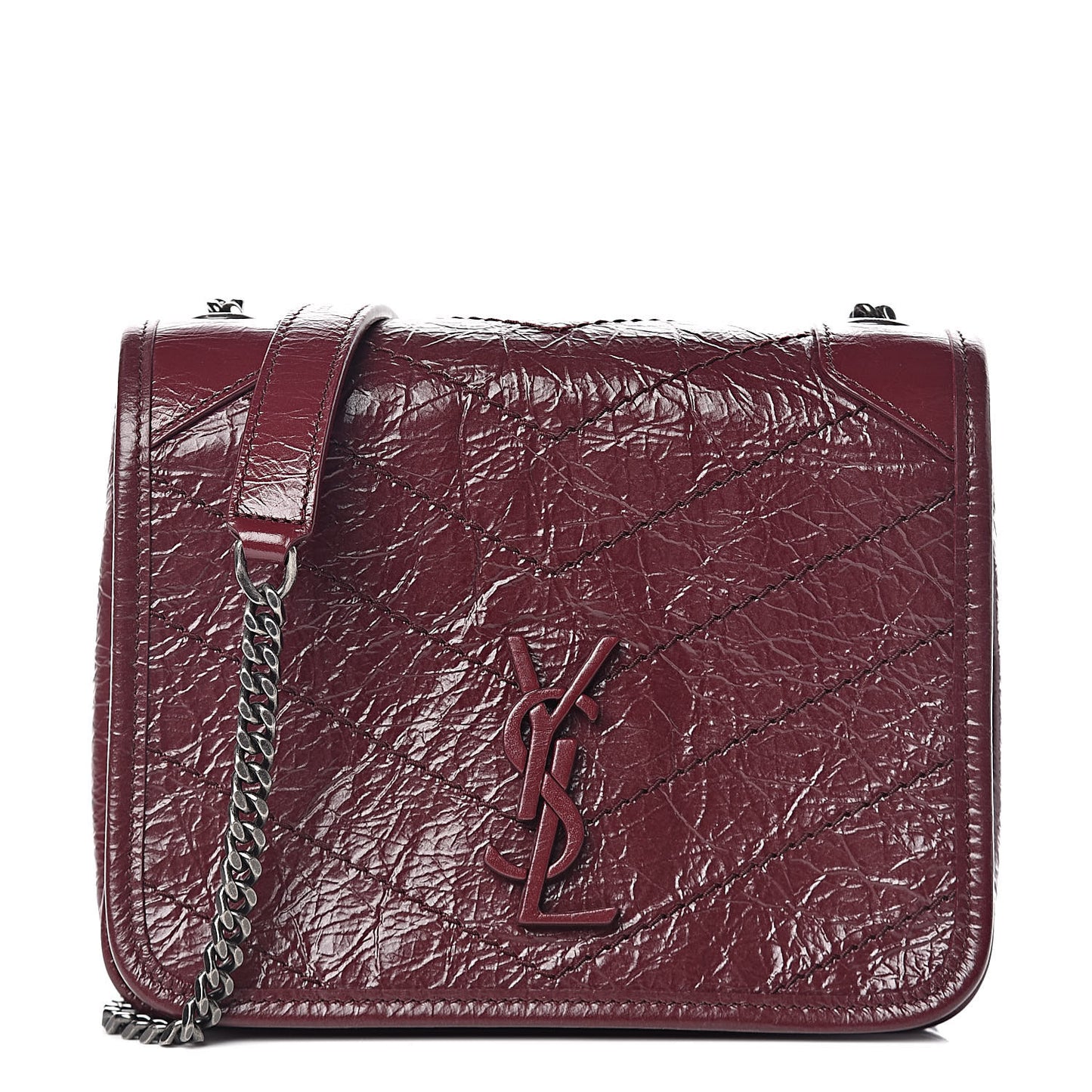 Crinkled Calfskin Matelasse Monogram Niki Chain Wallet Dark Legion Red
