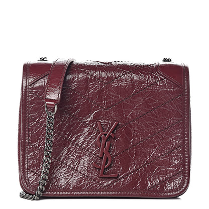 Saint Laurent Crinkled Calfskin Matelasse Monogram Niki Chain Wallet Dark Legion Red 1 of 9