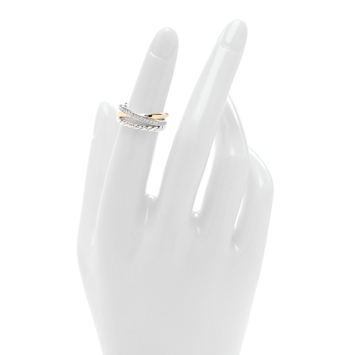 David Yurman Sterling Silver 18K Yellow Gold Diamond 11mm Wide Crossover Cable Ring 47 4 2 of 4