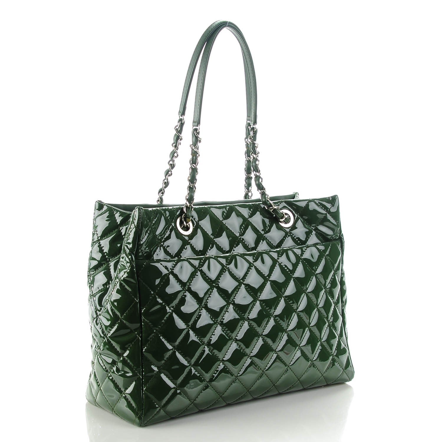 Chanel Patent Quilted Large Coco Shine Shopping Tote Dark Green 3 of 7