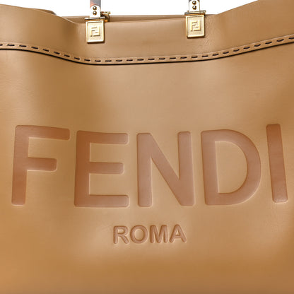 Fendi Vitello King Plexiglass Logo Embossed Medium Fendi Sunshine Shopper Tote Miele Scuro 9 of 9