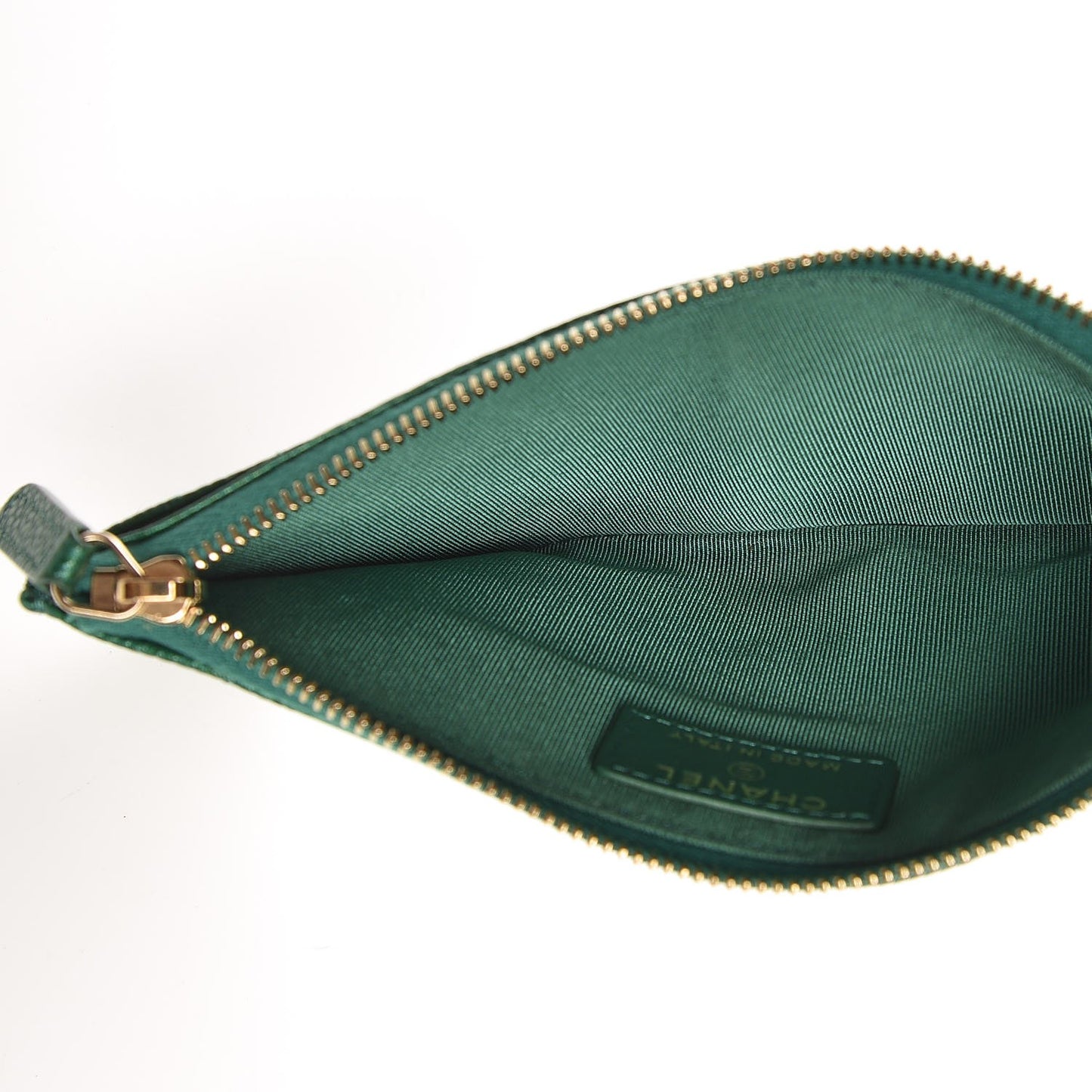 Metallic Caviar Quilted Classic Zip Pouch Green
